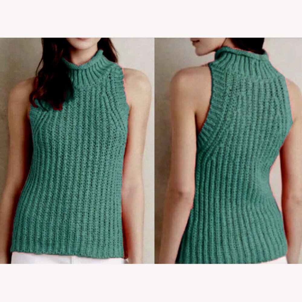 Anthropologie Sleeveless Turtleneck Cotton Blend Knit Sweater Mint Green sz XXS